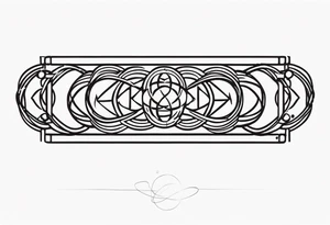 armband tattoo, masculine, narrow, horizontal with quantum atoms chain pattern tattoo idea