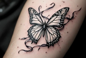 ethereal butterfly with flowing silk ribbons in moonlight tattoo idea