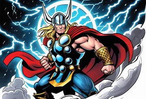 The Mighty Thor  with lightning in the background tattoo idea