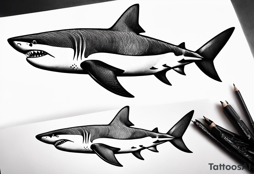 a shark blackwork tattoo for my calf tattoo idea