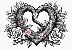 snakes wrapped around a heart with flowers tattoo idea