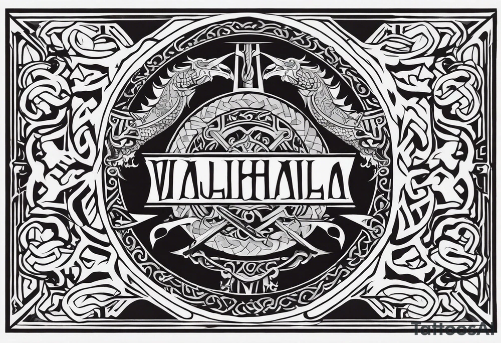 Viking valhalla sword shield dragon tattoo idea