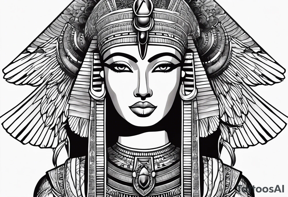 black and white Egyptian goddess Isis tattoo idea