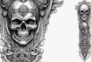 H.R Giger style thigh tattoo with skulls tattoo idea