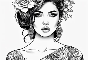 Half faced woman with flowers tattoo idea