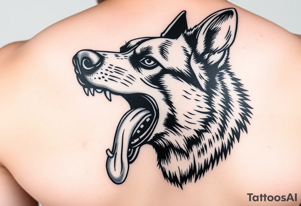 German Shepherd K-9 barking with teeth barred and drool coming out of the dog's mouth tattoo idea
