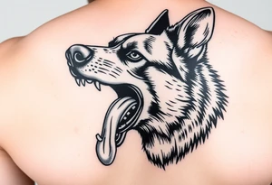 German Shepherd K-9 barking with teeth barred and drool coming out of the dog's mouth tattoo idea