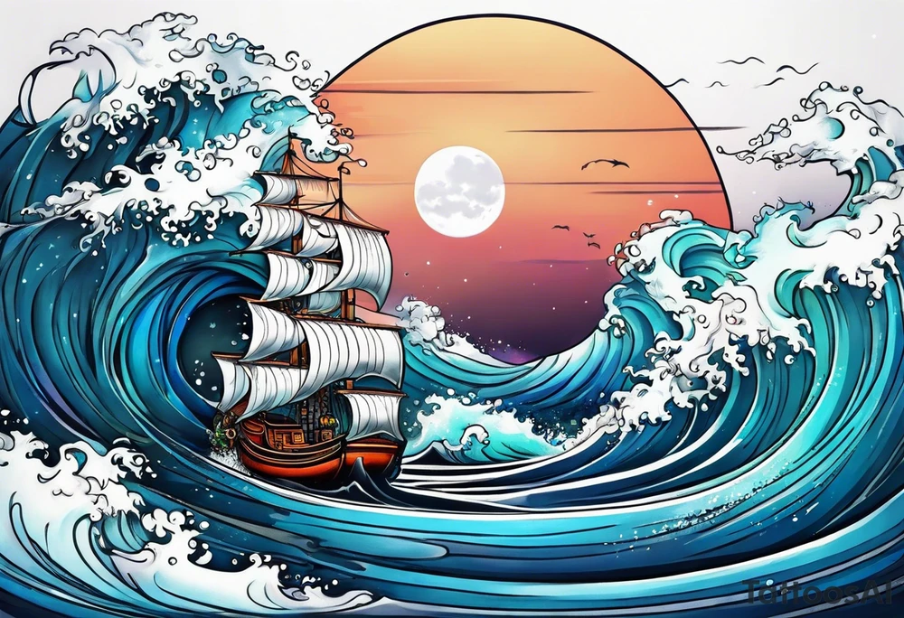 sea under moon tattoo idea