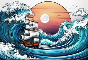 sea under moon tattoo idea