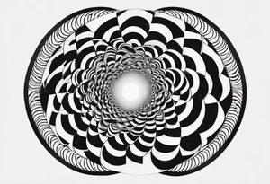 Concentric circles with alternating rings that flip from black to white every 90 degrees, alternating with an mc Escher vibe tattoo idea