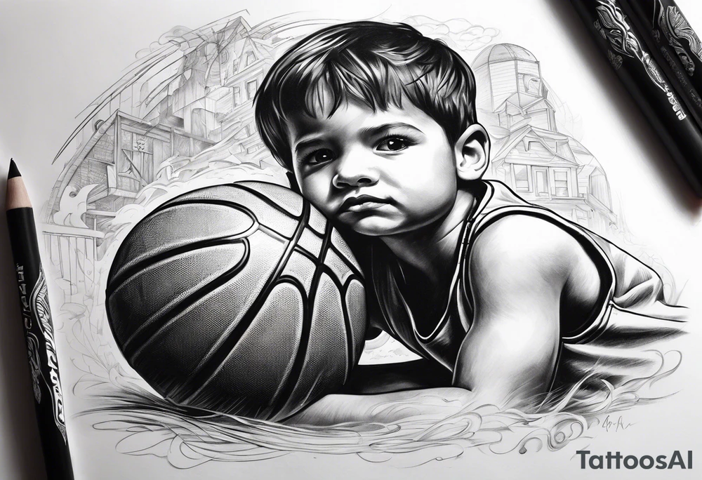 Kid with basketball dreams tattoo idea