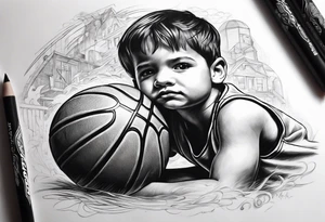 Kid with basketball dreams tattoo idea
