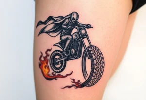 Ghost rider riding leaving fire tire marks tattoo idea