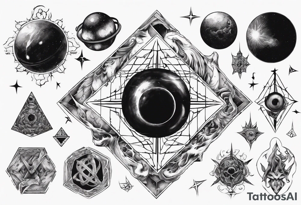Escaping the of black cube of saturn,Occult esoteric tattoo idea