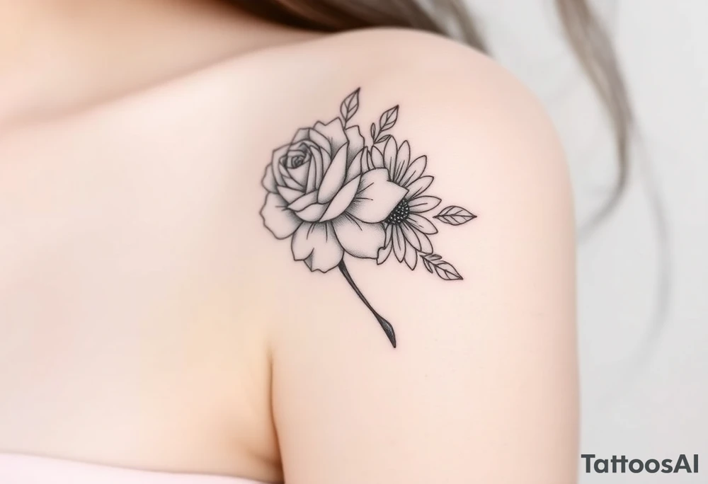 rose and chrysanthemum bouquet tattoo idea