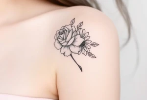rose and chrysanthemum bouquet tattoo idea