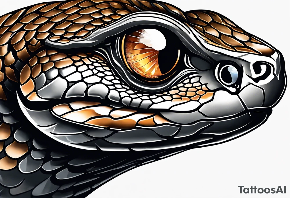 Side view of a Snake eye with copper iris, emerging out of a mountain bike tire tattoo idea