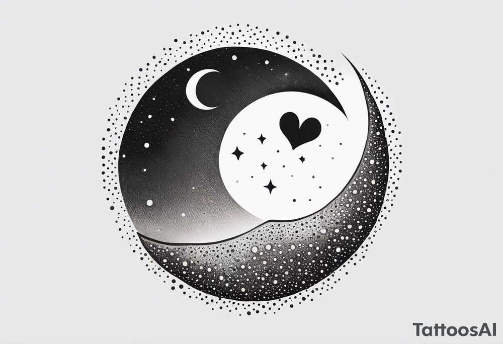 Crescent moon with a love heart inside tattoo idea
