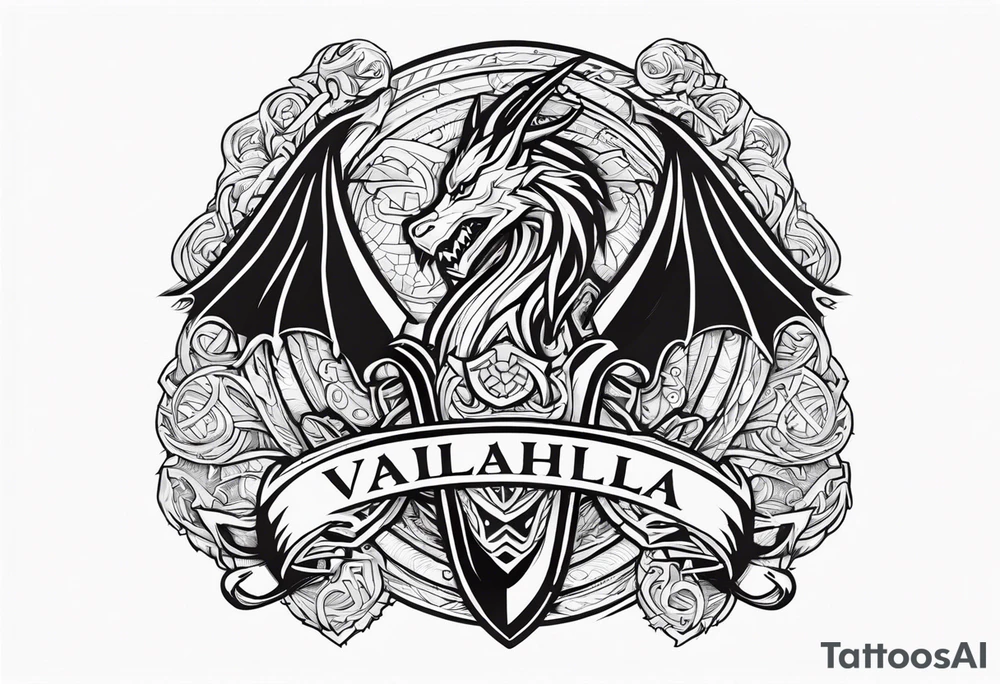 Valhalla sword shield dragon axe viking church tattoo idea Valhalla sword shield dragon axe viking church tattoo idea