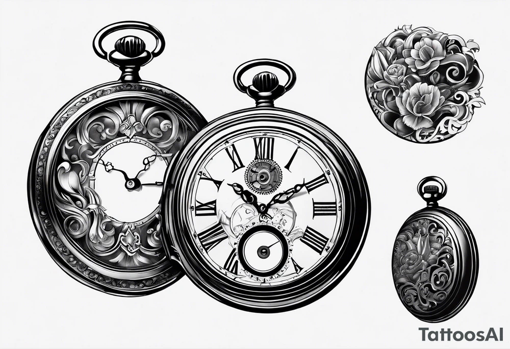 Old school pocket watch exploded showing inner mechanism tattoo idea Old school pocket watch exploded showing inner mechanism tattoo idea