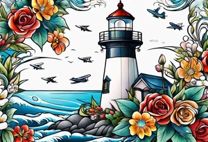 Fast car
Lighthouse 
Airplanes 
Flowers 
Ocean tattoo idea