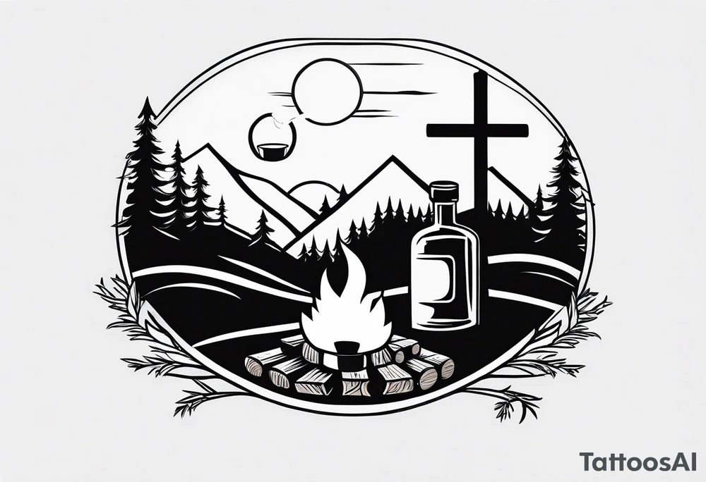 cross, campfire, golf , whiskey glass, cabin tattoo idea cross, campfire, golf , whiskey glass, cabin tattoo idea