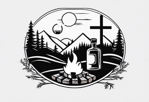 cross, campfire, golf , whiskey glass, cabin tattoo idea