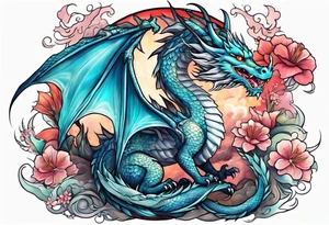 Japanese female Dragon cute, celestial, cross tattoo idea