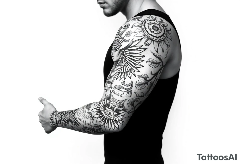 Egyptian theme . Add more elements. I have Egyptian symbols also so I want to connect them tattoo idea