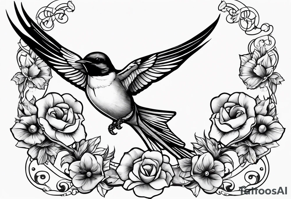 Swallow with rosary on its legs tattoo idea
