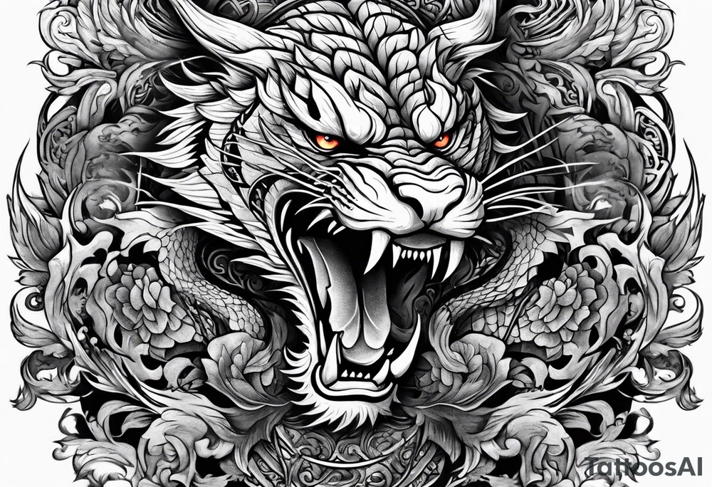 Dragon fighting tiger tattoo idea