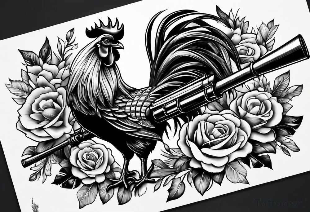 rooster machine gun tattoo idea