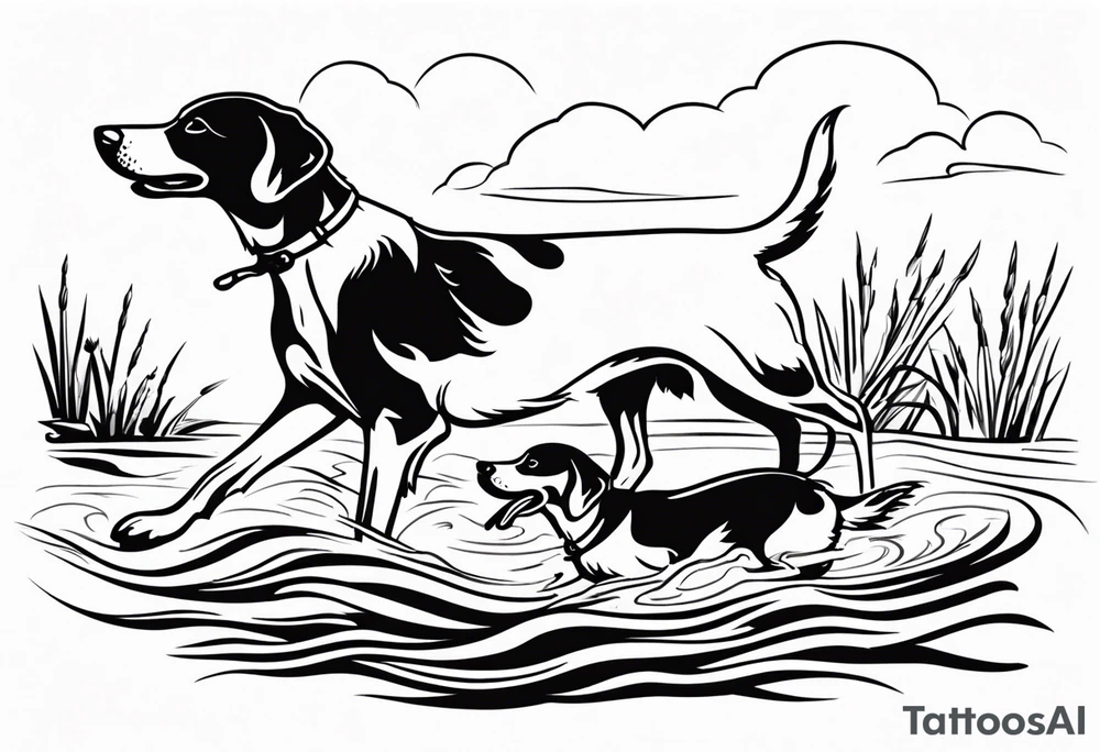 bird dog retrieving duck from marsh in its mouth tattoo idea