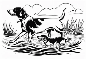 bird dog retrieving duck from marsh in its mouth tattoo idea