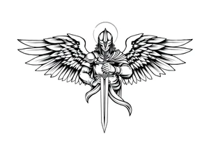 Holy Archangel, Biblical, Christianity, Hebrew, Guards of Christianity, Holding a sword, has six wings, wearing helmet, halo, seraphim, seek justice, walk only with God tattoo idea