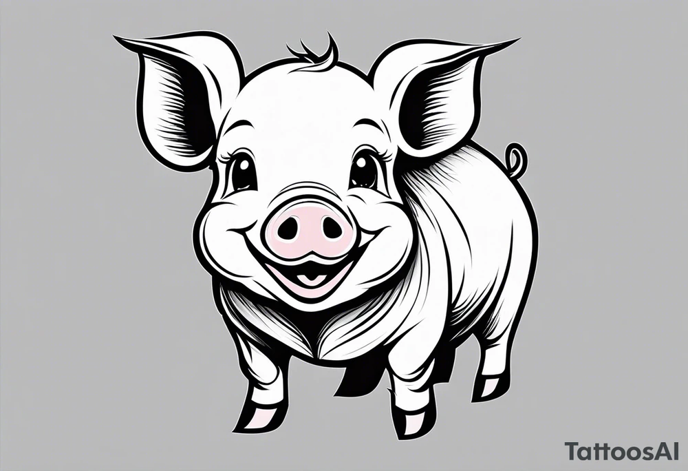 very cute happy piglet with small ears.
outline only.
black and white only.
only show the piglet. no extra lines or decoration.
no black shading.
draw only with very thin lines (1px)

should look like a tattoo that will only take 2 minutes to draw tattoo idea