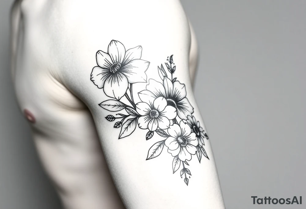 Floral Elements: Incorporate state flowers—bluebonnet (Texas), mountain laurel (Connecticut), and coast rhododendron (Washington
Arm sleeve shoulder to elbow tattoo idea