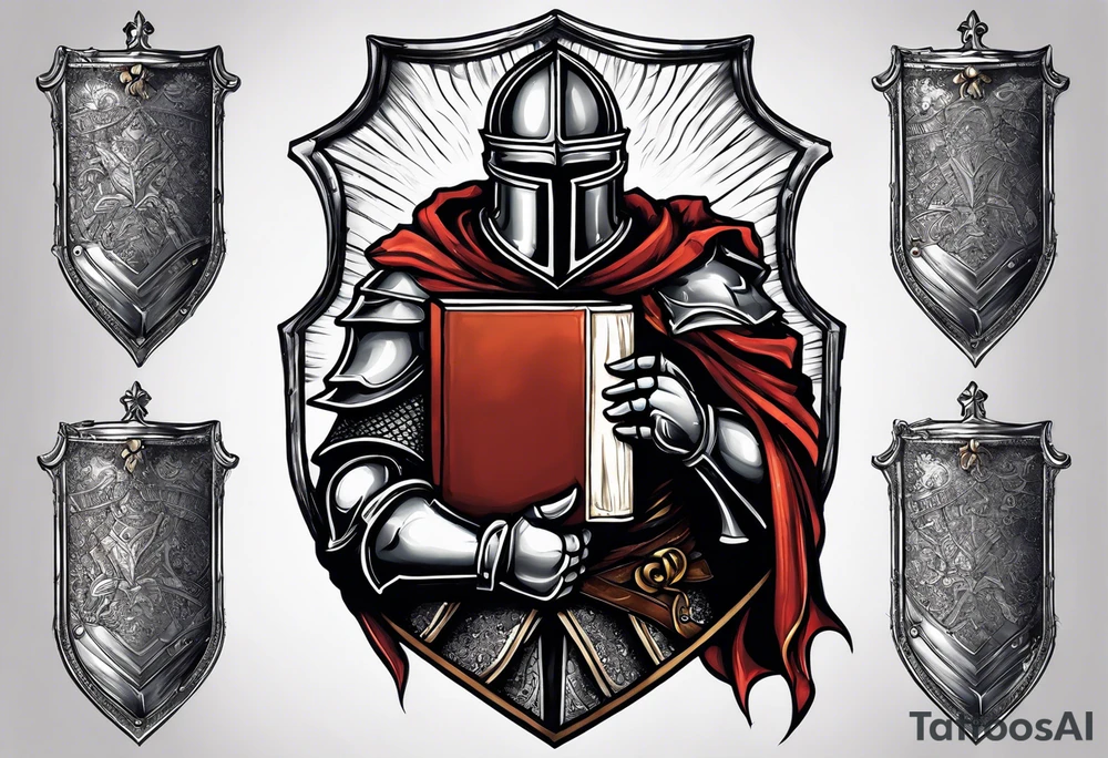 a knight holding the bible as a shield tattoo idea