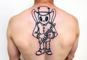 kaws figure wearing Jim Hill High School band uniform holding a mellophone tattoo idea