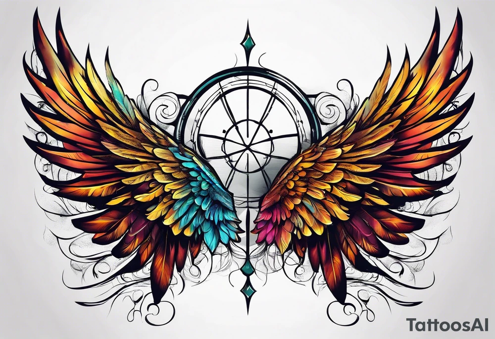 a pair of wings with a halo above them tattoo idea