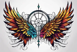a pair of wings with a halo above them tattoo idea
