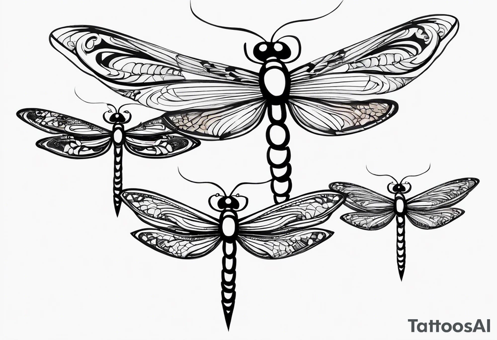 4 dragonflies flying together simple tattoo idea