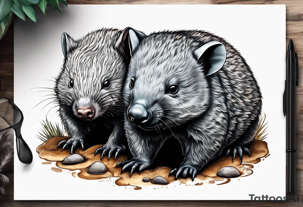 Wombat with Platypus, Echidna & Sugar Glider tattoo idea