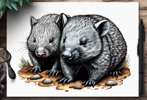 Wombat with Platypus, Echidna & Sugar Glider tattoo idea
