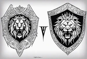 Valhalla shield sword lion dragon runes tattoo idea