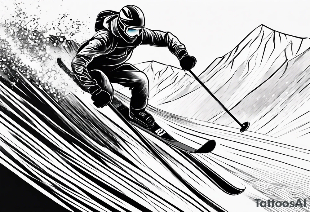 Skier in motion, fine line, more abstract tattoo idea