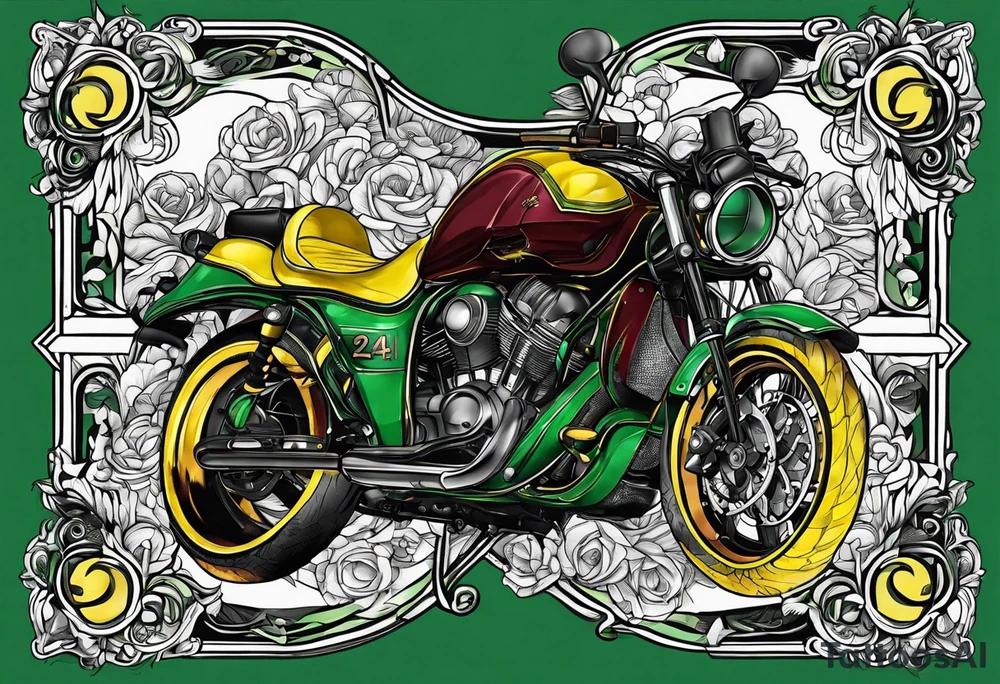 The number 24 with colors green, yellow, maroon and black tattoo idea