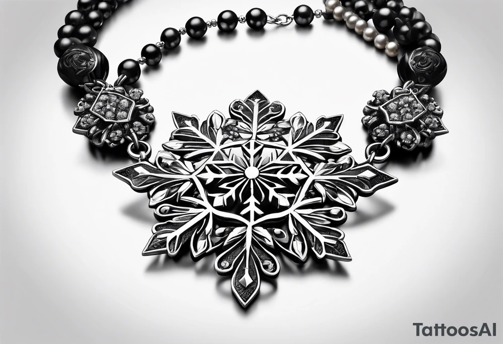 Long, Intricate necklace with a single snowflake pendant tattoo idea
