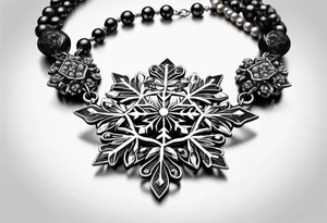 Long, Intricate necklace with a single snowflake pendant tattoo idea