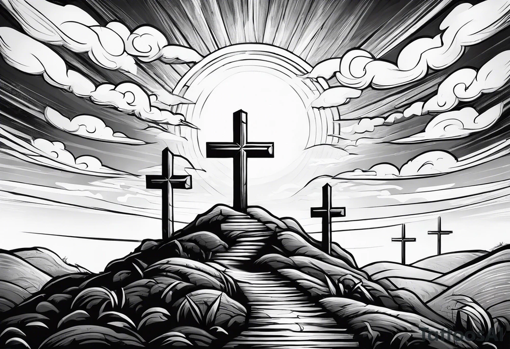 3 crosses on a hill facing east tattoo idea